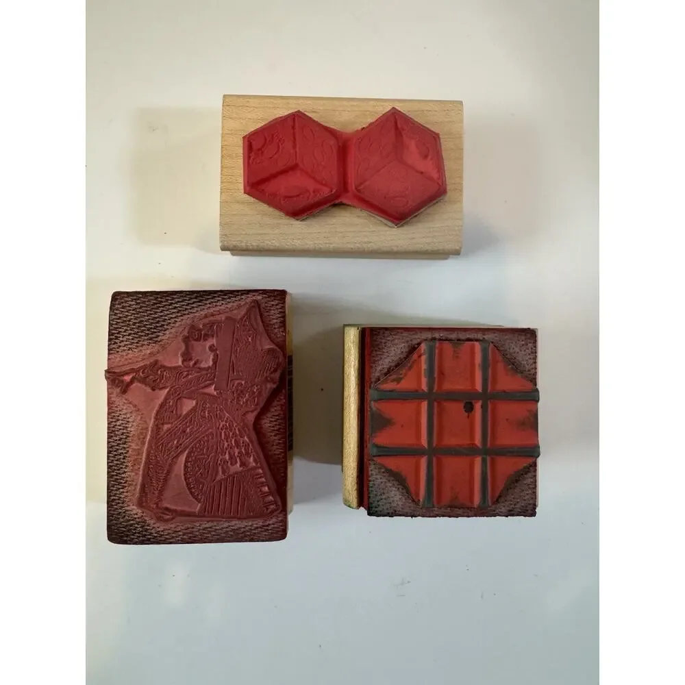 Lot Of 3 Tic Tac Toe Dice Queen Of Hearts Wood Mounted Rubber Stamp #6294